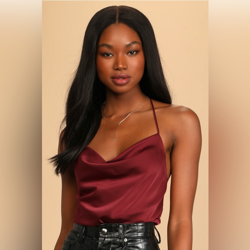 Make a Martini Burgundy Satin Cowl Neck Cami Top